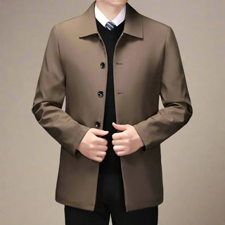 Übergangsjacke für Herren - Stilvolle Lange Retro-Herrenjacke mit Umlegekragen