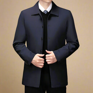 Übergangsjacke für Herren - Stilvolle Lange Retro-Herrenjacke mit Umlegekragen