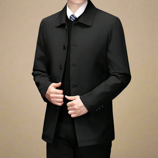 Übergangsjacke für Herren - Stilvolle Lange Retro-Herrenjacke mit Umlegekragen