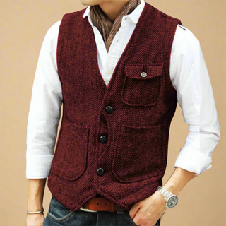 Trachtenweste für Herren - Vintage ärmelloses Tweed-Gilet