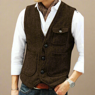 Trachtenweste für Herren - Vintage ärmelloses Tweed-Gilet