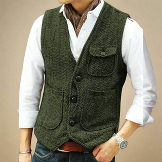 Trachtenweste für Herren - Vintage ärmelloses Tweed-Gilet