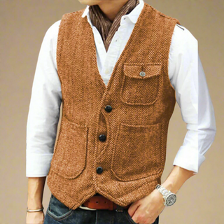 Trachtenweste für Herren - Vintage ärmelloses Tweed-Gilet