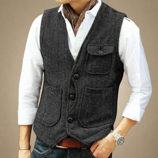 Trachtenweste für Herren - Vintage ärmelloses Tweed-Gilet