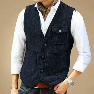 Trachtenweste für Herren - Vintage ärmelloses Tweed-Gilet