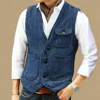 Trachtenweste für Herren - Vintage ärmelloses Tweed-Gilet
