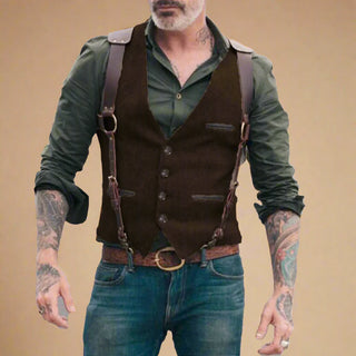 Trachtenweste für Herren - Retro ärmelloses Tweed-Gilet