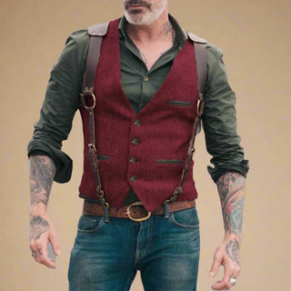 Trachtenweste für Herren - Retro ärmelloses Tweed-Gilet