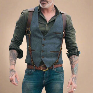Trachtenweste für Herren - Retro ärmelloses Tweed-Gilet