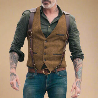 Trachtenweste für Herren - Retro ärmelloses Tweed-Gilet
