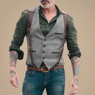 Trachtenweste für Herren - Retro ärmelloses Tweed-Gilet