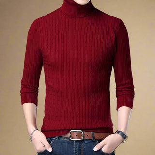 Rollkragenpullover - Casual Strick Pullover mit Zopfmuster für Herren