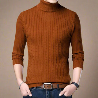 Rollkragenpullover - Casual Strick Pullover mit Zopfmuster für Herren