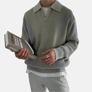 Polo Pullover - Stilvolle Oversized Zip Pullover mit Zopfmuster für Herren