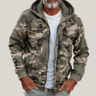 Jeansjacke für Herren - Modische Camo Übergangsjacke mit Kapuze
