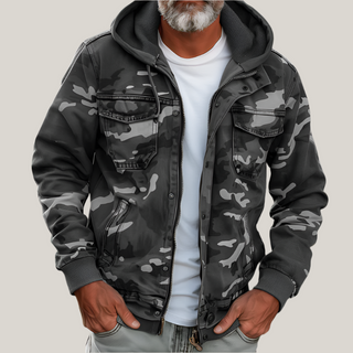 Jeansjacke für Herren - Modische Camo Übergangsjacke mit Kapuze