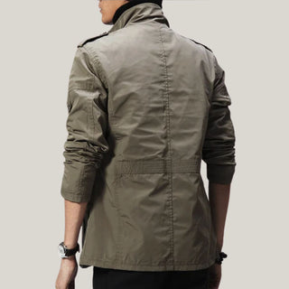 Khaki medium long lined jacket for men with collar