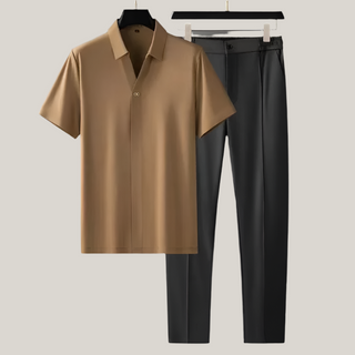 Zweiteiler für Herren - Luxuriöses Sommer Set mit Poloshirt und Stoffhose