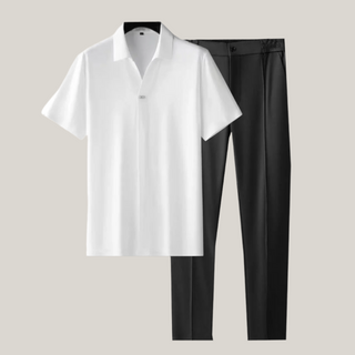 Zweiteiler für Herren - Luxuriöses Sommer Set mit Poloshirt und Stoffhose