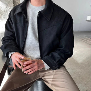 Wildlederjacke für Herren - Retro Übergangsjacke mit Kragen