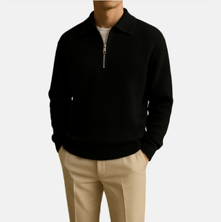 Polo Pullover - Stilvolle Oversized Zip Pullover mit Zopfmuster für Herren