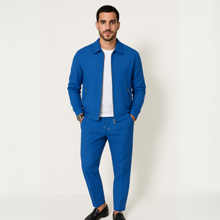 Waffelstrick Zweiteiler - Premium Jacke mit Hose Set für Herren