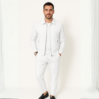 Waffelstrick Zweiteiler - Premium Jacke mit Hose Set für Herren