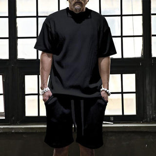 Zweiteiler für Herren - Stilvolles Geripptes Sommer Set mit T-Shirt und Sweat Short