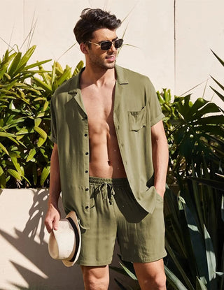 Zweiteiler für Herren - Stillvolles Sommer Set mit Kurzarm Hemd und Shorts