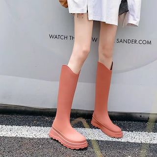 Regenstiefel für den Herbst - Wasserdichte hohe Gummistiefel mit rutschfester Sohle für Damen