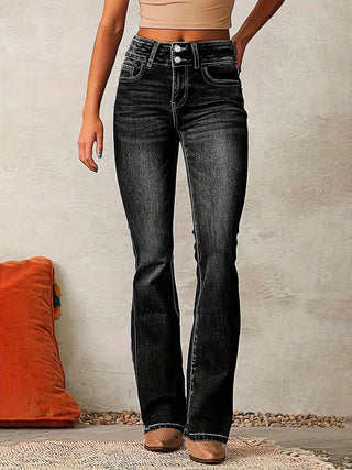Bootcut Jeans - Mittelhoch sitzende Retro Stretch Jeanshosen