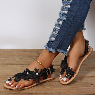 Bequeme Sandalen mit Blumen & Knöchelriemen