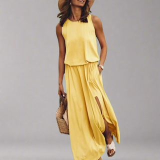 Sommerkleid für Damen - Luftiges Leinen-Optik Maxikleid für Sommer
