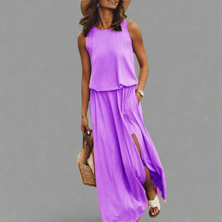 Sommerkleid für Damen - Luftiges Leinen-Optik Maxikleid für Sommer