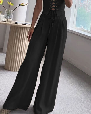 Zweiteiler für Damen - Elegante Korsett-Set Top & Palazzo Hose