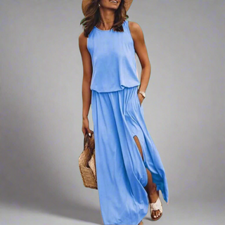 Sommerkleid für Damen - Luftiges Leinen-Optik Maxikleid für Sommer