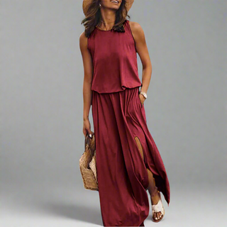 Sommerkleid für Damen - Luftiges Leinen-Optik Maxikleid für Sommer