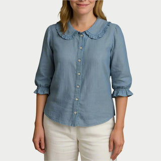 Blusenshirt für Damen - Oberteil mit Rüschenkragen für Sommer