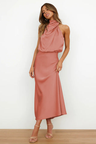 Satin Abendkleid - Elegantes Neckholder Maxikleid für Sommer