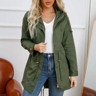 Regenjacke - Lange Wasserdichte Übergansjacke mit Kapuze für Damen
