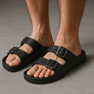 Schwarze bequeme Zwei-Riemen-Sandalen für Männer