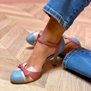 Pumps mit Schleife - Bequeme Retro Damenschuhe mit Knöchelriemen