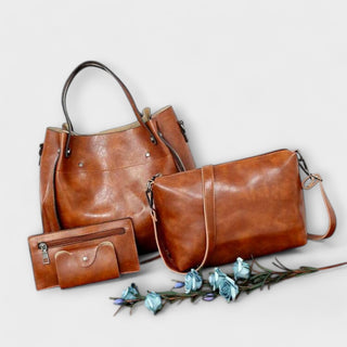 Bio-Leder Taschenset – Shopper, Handtasche und Portemonnaie für Damen