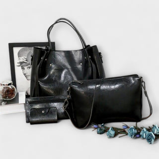 Bio-Leder Taschenset – Shopper, Handtasche und Portemonnaie für Damen