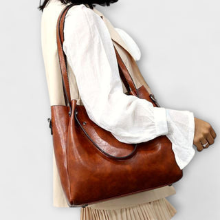 Bio-Leder Taschenset – Shopper, Handtasche und Portemonnaie für Damen