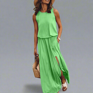 Sommerkleid für Damen - Luftiges Leinen-Optik Maxikleid für Sommer