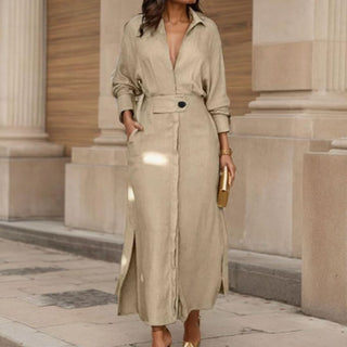 Hemdblusenkleid für Damen - Elegante Maxikleid mit Gürtel für Sommer