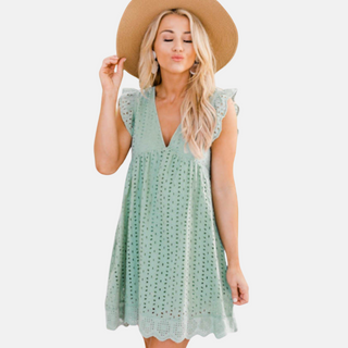 Donna Sommerkleid - Bequeme Spitzenkleid mit V-Ausschnitt