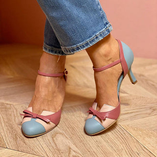 Pumps mit Schleife - Bequeme Retro Damenschuhe mit Knöchelriemen