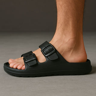 Schwarze bequeme Zwei-Riemen-Sandalen für Männer